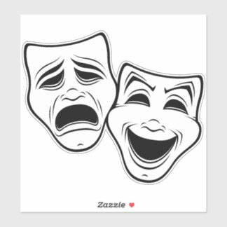 Comedy And Tragedy Theater Masks Black Line Sticker
