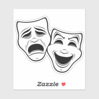 Comedy And Tragedy Theater Masks Black Line Sticker