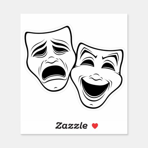 Comedy And Tragedy Theater Masks Black Line Sticker