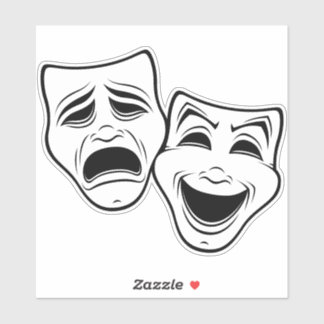 Comedy And Tragedy Theater Masks Black Line Sticker