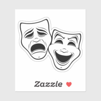 Comedy And Tragedy Theater Masks Black Line Sticker