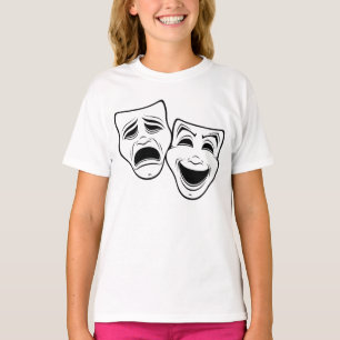 Comedy And Tragedy Theater Masks Black Line T-Shirt