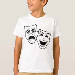 Comedy And Tragedy Theater Masks Black Line T-Shirt
