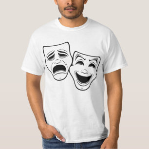 Comedy And Tragedy Theater Masks Black Line T-Shirt