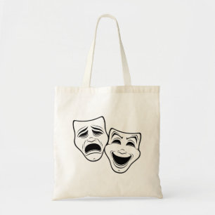 Comedy And Tragedy Theater Masks Black Line Tote Bag