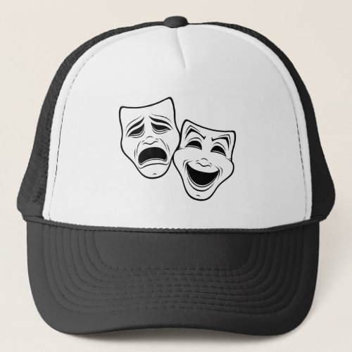 Comedy And Tragedy Theater Masks Black Line Trucker Hat