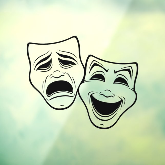 Comedy And Tragedy Theater Masks Black Line Window Cling (Sheet 3)