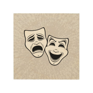 Comedy And Tragedy Theater Masks Black Line Wood Wall Art