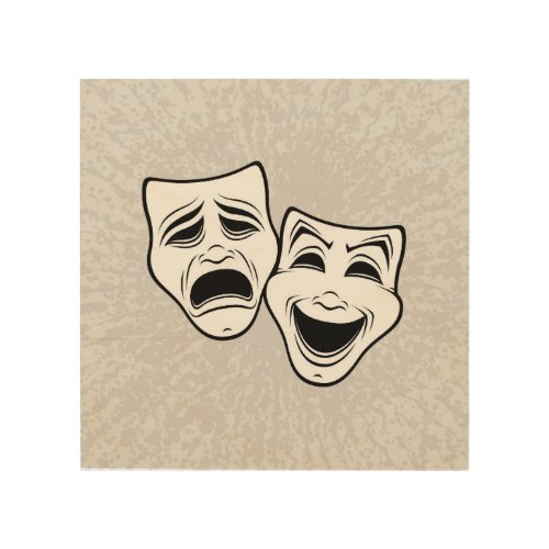 Comedy And Tragedy Theater Masks Black Line Wood Wall Art