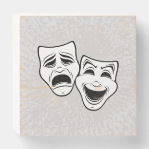 Comedy And Tragedy Theater Masks Black Line Wooden Box Sign