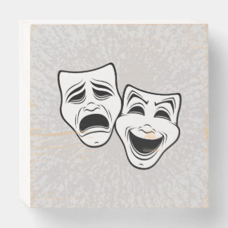 Comedy And Tragedy Theater Masks Black Line Wooden Box Sign