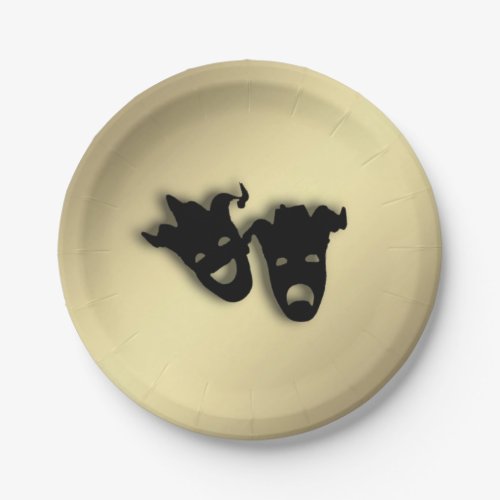 Comedy and Tragedy Theater Masks Black Paper Plates