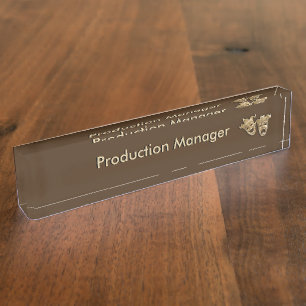 Comedy and Tragedy Theater Masks Brown Desk Name Plate