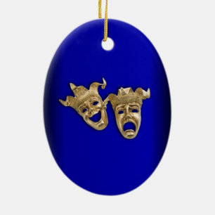 Comedy and Tragedy Theater Masks Cobalt Ceramic Ornament