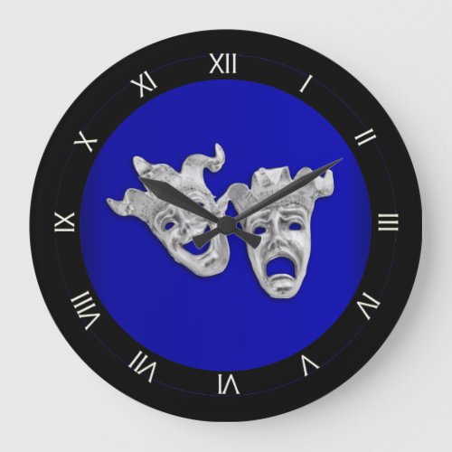 Comedy and Tragedy Theater Masks Cobalt Large Clock