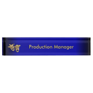 Comedy and Tragedy Theater Masks Cobalt Name Plate