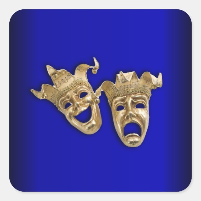 Comedy and Tragedy Theater Masks Cobalt Square Sticker (Front)
