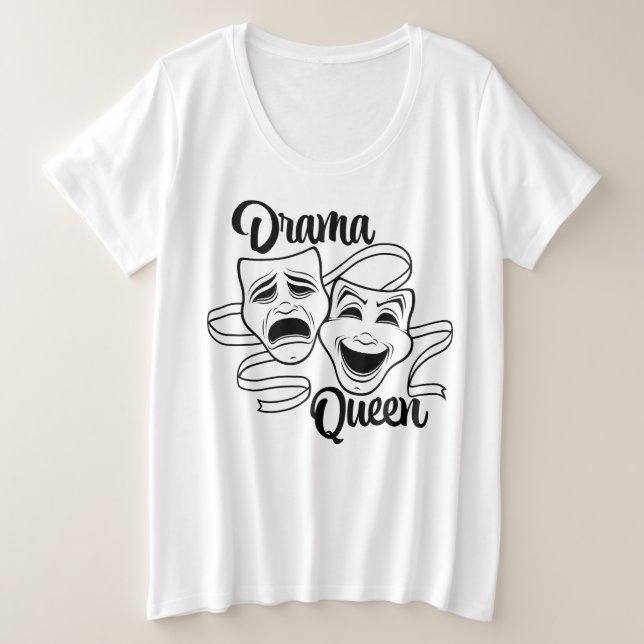 Comedy And Tragedy Theater Masks Drama Queen Black Plus Size T-Shirt (Design Front)