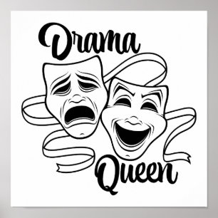 Comedy And Tragedy Theater Masks Drama Queen Black Poster