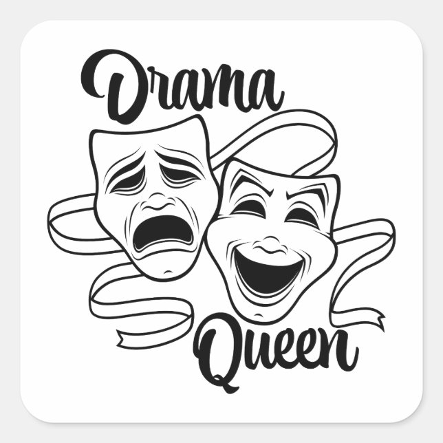 Comedy And Tragedy Theater Masks Drama Queen Black Square Sticker (Front)