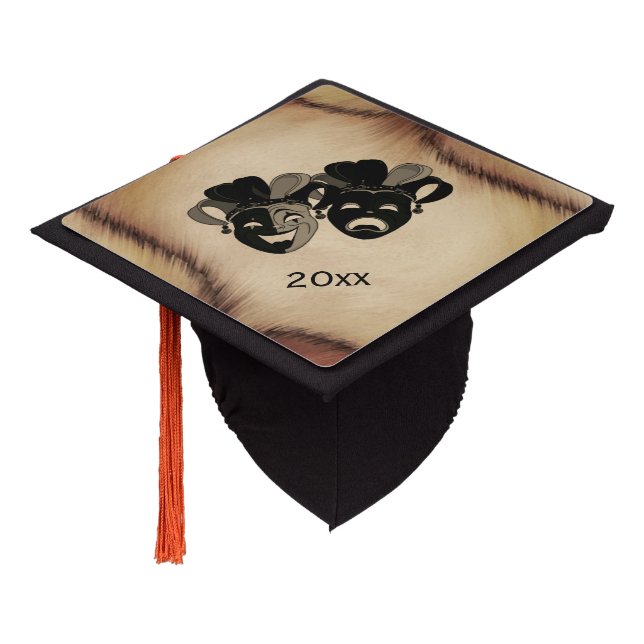 Comedy and Tragedy Theater Masks Jester Graduation Cap Topper (Angled)