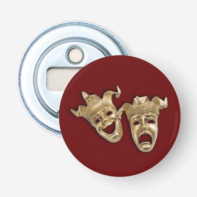 Comedy and Tragedy Theater Masks Maroon Bottle Opener (Front)