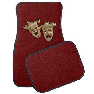 Comedy and Tragedy Theater Masks Maroon Car Mat