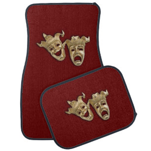 Comedy and Tragedy Theater Masks Maroon Car Mat