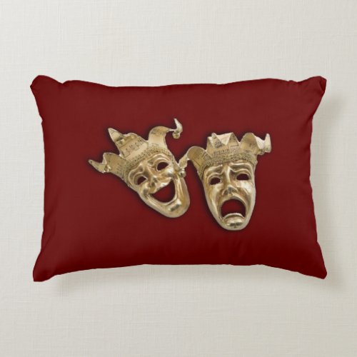 Comedy and Tragedy Theater Masks Maroon Decorative Pillow