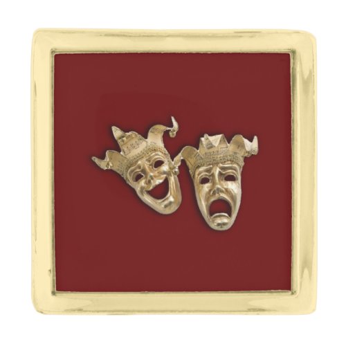 Comedy and Tragedy Theater Masks Maroon Gold Finish Lapel Pin