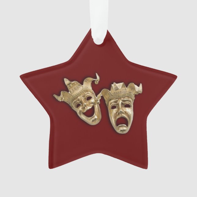 Comedy and Tragedy Theater Masks Maroon Ornament (Front)
