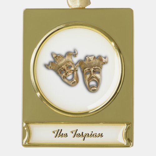 Comedy and Tragedy Theater Masks Monogram Gold Plated Banner Ornament