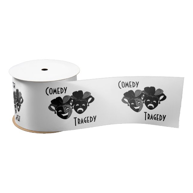 Comedy and Tragedy Theater Masks Satin Ribbon (Spool)
