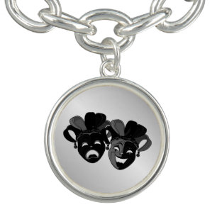 Comedy and Tragedy Theater Masks Silver Bracelet