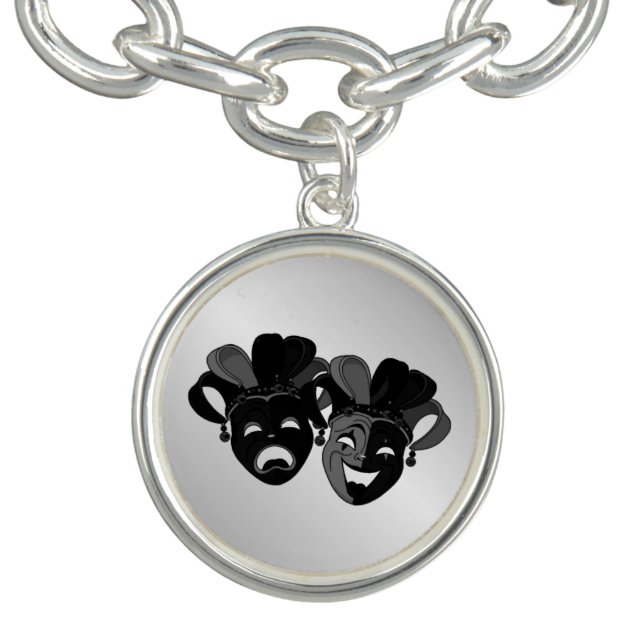 Comedy and Tragedy Theater Masks Silver Bracelet (Design)