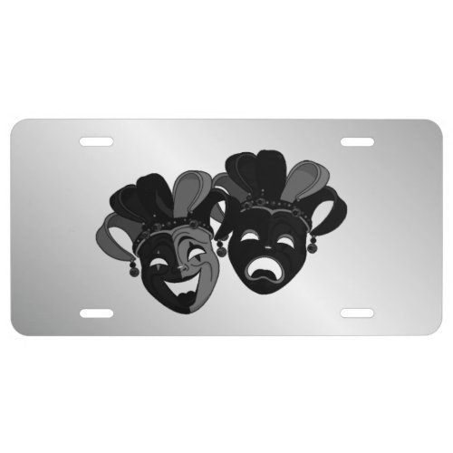 Comedy and Tragedy Theater Masks Silver License Plate