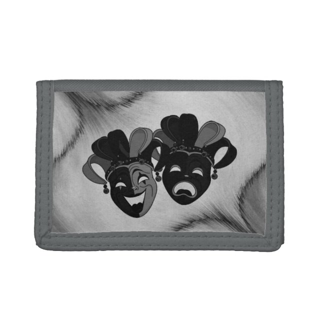 Comedy and Tragedy Theater  Masks Silver Trifold Wallet (Front)