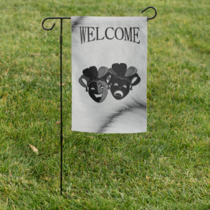 Comedy and Tragedy Theater Masks Silver Welcome Garden Flag