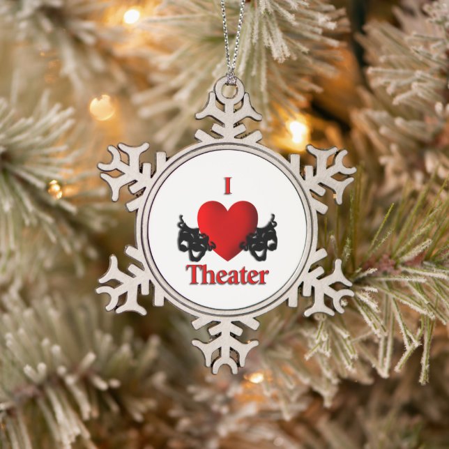 Comedy and Tragedy Theater Masks Snowflake Pewter Christmas Ornament (Tree)