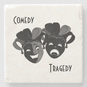 Comedy and Tragedy Theater Masks Stone Coaster