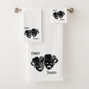 Comedy and Tragedy Theater Masks White Bath Towel Set