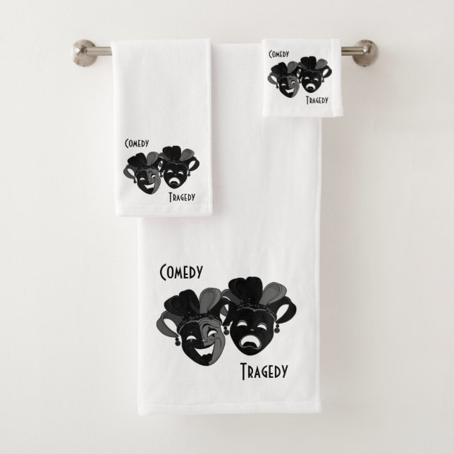 Comedy and Tragedy Theater Masks White Bath Towel Set (Insitu)