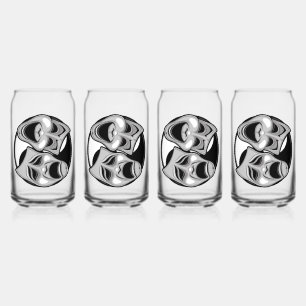 Comedy and Tragedy Theater Masks Yin Yang Design Can Glass