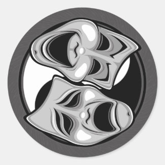 Comedy and Tragedy Theater Masks Yin Yang Design Classic Round Sticker