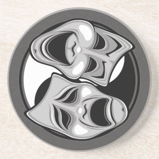 Comedy and Tragedy Theater Masks Yin Yang Design Coaster