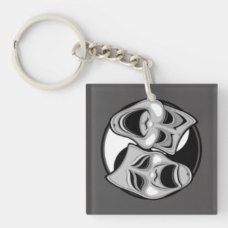 Comedy and Tragedy Theater Masks Yin Yang Design Keychain