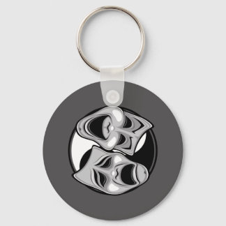 Comedy and Tragedy Theater Masks Yin Yang Design Keychain