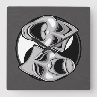 Comedy and Tragedy Theater Masks Yin Yang Design Square Wall Clock