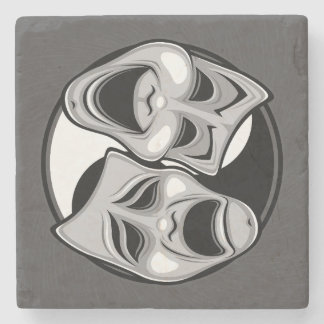 Comedy and Tragedy Theater Masks Yin Yang Design Stone Coaster