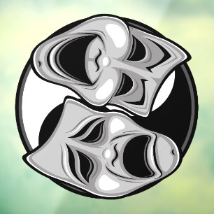 Comedy and Tragedy Theater Masks Yin Yang Design Window Cling
